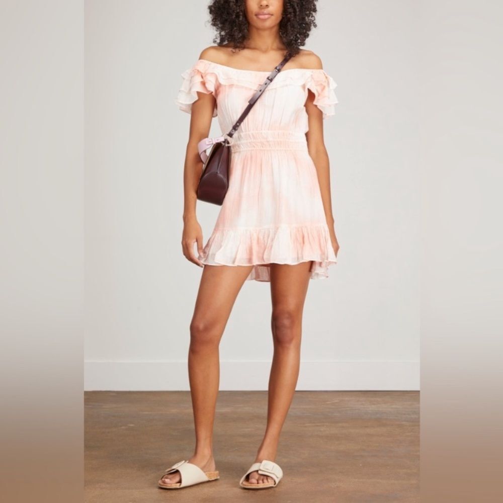 LoveShackFancy Pink Off-Shoulder Ruffle Mini Dress
